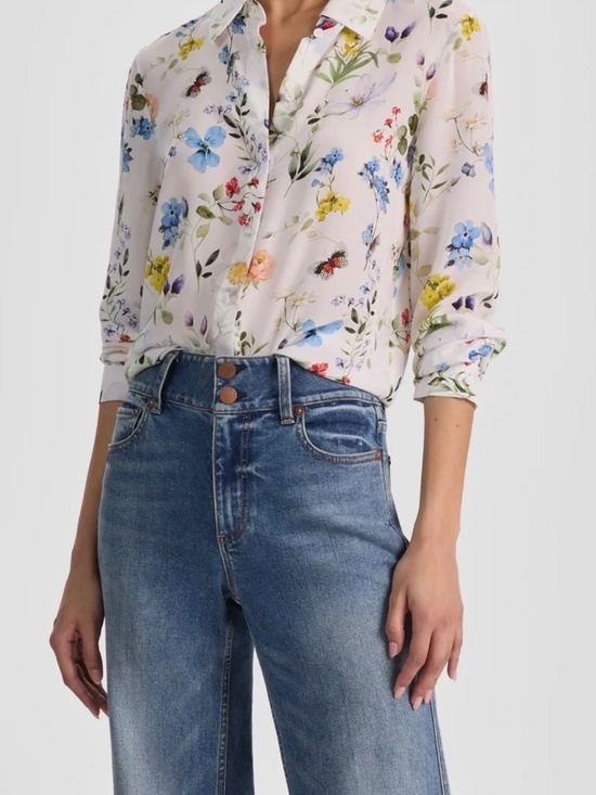 Alice + Olivia Tops - Alice + Olivia Willa Silk Floral Blouse In Twisting Vines White NWT Sz XL